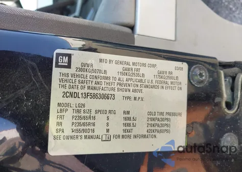 2008 Chevrolet Equinox Ls from USA, damaged, VIN 2CNDL13F586306673